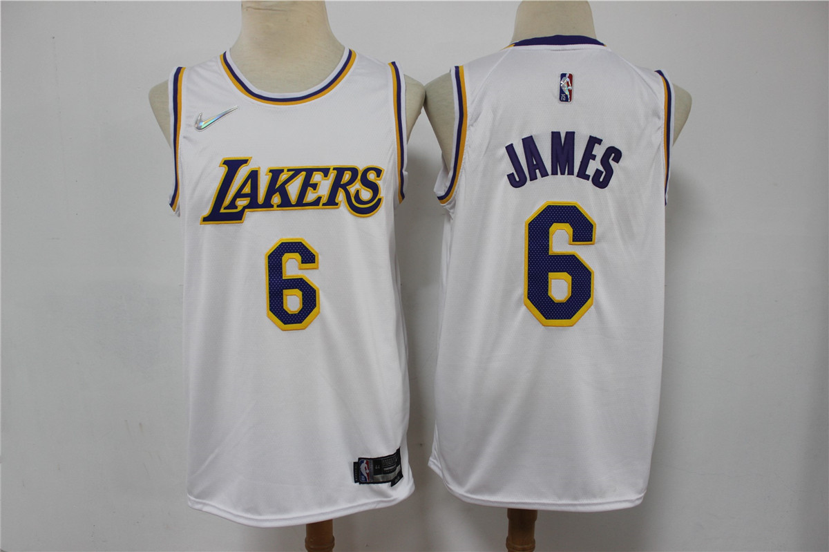 Cheap 2022 Men Los Angeles Lakers 6 James white City Edition 75th Nike 2021 NBA Jersey